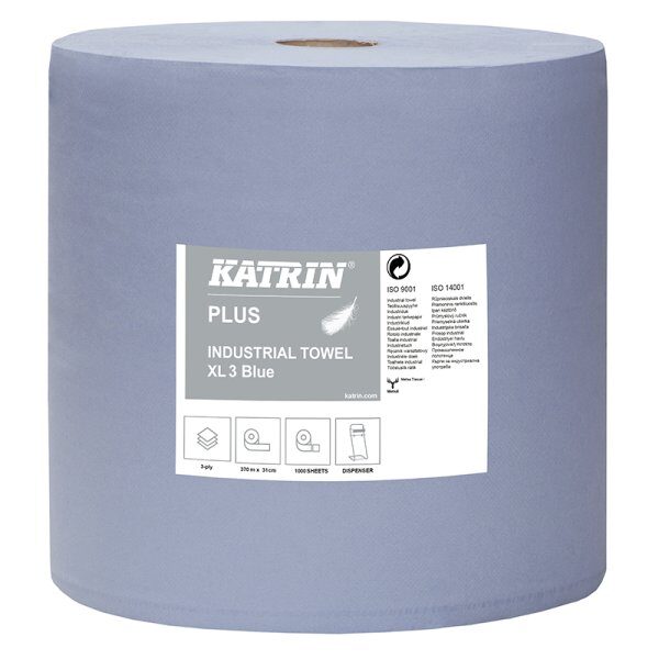 Industriālais papīrs Katrin Plus XL3, 3 slāņi, 370m, zils, 1 rullis